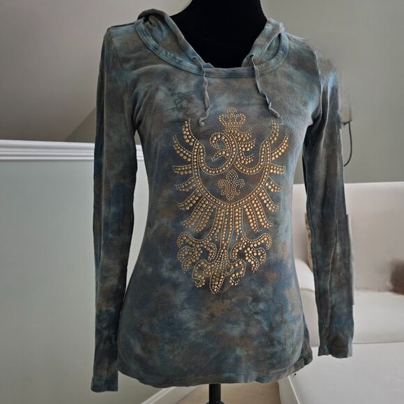 Free Society Boston Proper Burnout Camo Embellished Hoodie Yoga Sweatshirt Small - Picture 1 of 5